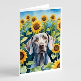Caroline's Treasures Weimaraner in Sunflowers Greeting Cards Pack of 8 Blank Cards with Envelopes Whimsical A7 Size 5x7 Blank Note Cards