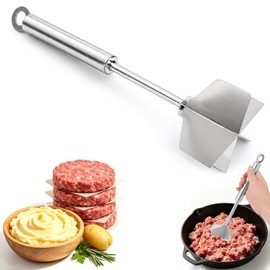 Mince Meat Masher, 304 Stainless Steel 6-Blade Heat-Resistant Non-Stick Ground Beef Hamburger Smasher Chopper & Potato Breaker Multi-Purpose Kitchen Shredder Tool for Food Vegetables & Meal Prep ﻿