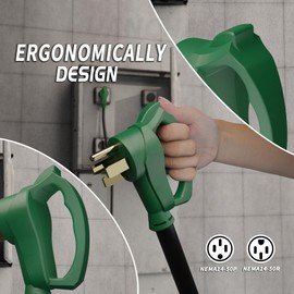 PlugSaf 10 FT 50 Amp RV/EV Extension Cord Outdoor with Grip Handle, 4 Prong Flexible Heavy Duty 6/3+8/1 Gauge STW RV Power Cord Waterproof, NEMA 14-50P to 14-50R, Black-Green, ETL Listed