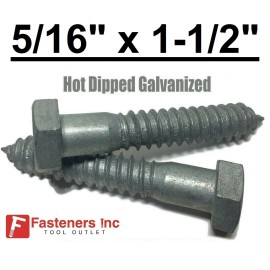 Fasteners Inc. (Choose Qty) 5/16" x 1-1/2" Hot Dipped Galvanized Hex Head Lag Bolt Screw HDG - 1000