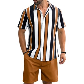 LecGee Men's Casual Button-Down Matching Hawaiian Shirts and Shorts Two Piece Summer Beach Outfits for Men