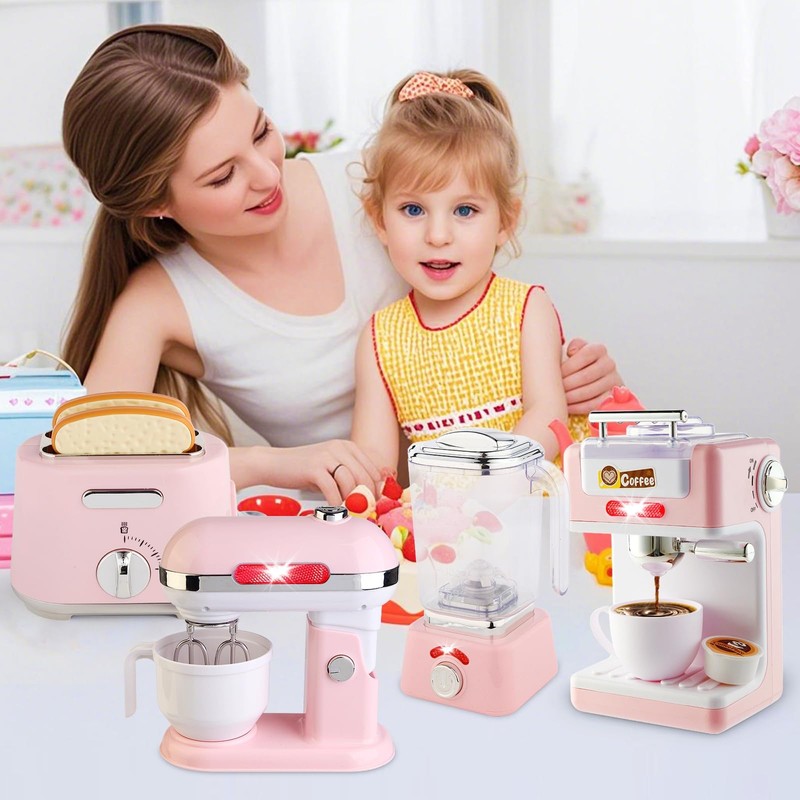 Play Kitchen Toys Kids Set with Coffee Maker Machine, Toaster,
