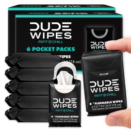 DUDE Wipes Mint Chill Pocket Packs - Travel Wipes - 12 Packs of 8 (96 Count) - On-The-Go Adult Flushable Wipes - Infused with Tea Tree Oil, Vitamin E, and Aloe - Septic and Sewer Safe