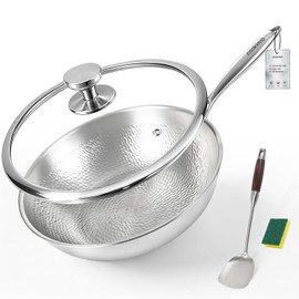 Pure Titanium Wok,12.6" Flat Bottom Wok Pan with Lid