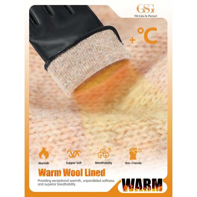 GSG SINCE 1998 Womens Chromium-free Genuine Leather Gloves Wool Lined