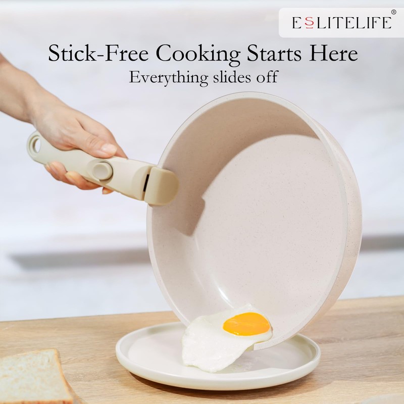 ESLITE LIFE Nonstick Cookware Sets with Detachable Handle,Ceramic Coating Pots