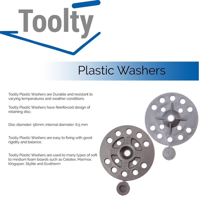 Toolty Plastic Washers - 100 Pcs of 56mm - Black