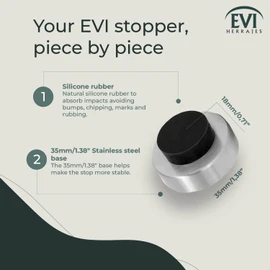 EVI | Wall Mounted Doorstop | 0.7'' x 1.37'' | Natural Silicone Black Rubber | Adhesive or Screw Installation | Stainless Steel | Mod. I-254