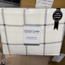 ULTRA SOFT FLANNELS QUEEN Flannel Sheet Set 100% Cotton Cozy,ULTRA Soft, GRAY CHECK OEKO TEX STD 100