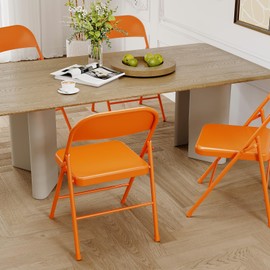 GarveeHome Folding Chairs Set of 8, Portable Folding Chair Hold Up to 350 Pounds, Orange Metal Folding Chair Suitable for Dining Room, Living Room, Office, Indoor and Outdoor Events