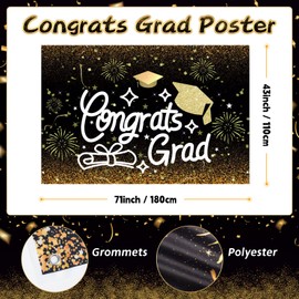 NeuschWander Graduation Decorations Class of 2025 Congrats Grad Backdrop Decorations 71x43 Inches Gold and Black Graduation Banner Grad Photo Prop Backdrop Middle High School College Party Supplies
