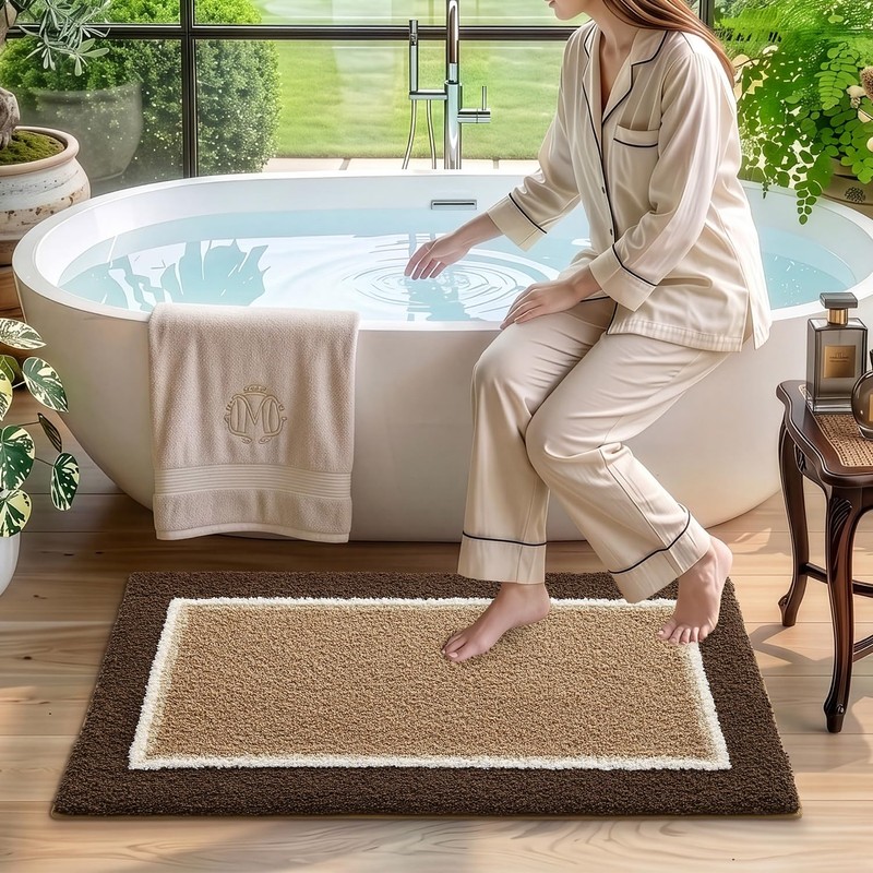 DEXI Bathroom Rugs 32x20, Soft Absorbent Bath Mat, Brown and