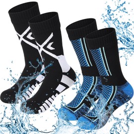 Jeyiour 2 Pairs Waterproof Socks Unisex Waterproof Breathable Outdoor Skiing Hiking Wading Fishing Socks for Men Women(Sporty Style,Medium)