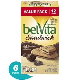 Belvita Sandwich Dark Chocolate Creme Breakfast Biscuits, 6 Value Pack (72 Total Breakfast Biscuit Sandwiches)