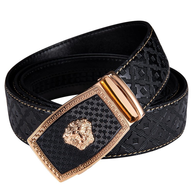 Barry.Wang Black Belt Men Designer Ratchet Buckle Sliding Belt Large
