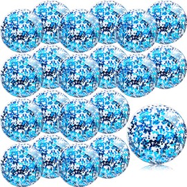 Zhanmai 20 Pieces 8 Inch Mini Glitter Beach Balls Bulk Clear Inflatable Pool Beach Ball for Kids Summer Party Favors for Beach, Pool and Decorations (Blue)
