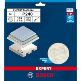 Bosch 5 x Expert M480 Sanding Net (for Drywall, Hardwood, Diameter 225 mm, Grit 240, Professional Accessories Drywall Sander)