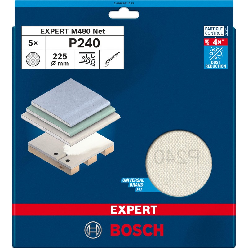 Bosch 5 x Expert M480 Sanding Net (for Drywall, Hardwood,