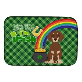 Caroline's Treasures WDK4816DDM Chocolate and Cream Dachshund St. Patrick's Day Dish Drying Mat Absorbent Dish Drying Mat Pad for Kitchen Counter Dish Drainer Mat for Countertop, 14 x 21", Multicolor