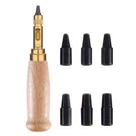 Srvauyea Automatic Hole Punch, Screw Hole Punch for Leather, Wooden Handle Leather Punching Hole Punch, Screw Hole Punch with 6 Hole Punches 1.5 mm/2 mm/2.5 mm/3 mm/3.5 mm/4 mm for Belt Sewing Paper