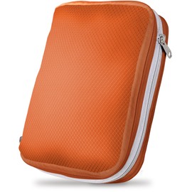 ICHIFUJI Travel Compression Bag, Travel Pouch, Compression Bag, Storage Pouch, Zipper, Business Trip, Travel, Convenient Goods, Compression to Save About 50% of Clothing Space (M, Orange & White)