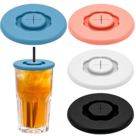 4pcs Silicone Lids for Cups,Reusable Drink Covers for Alcohol Protection Cup Covers,Food Grade Anti-Dust Airtight Seal Lids with Straw Hole for Most Drinking Cups & Glasse