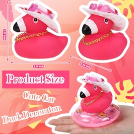 Flamingo Badeente Set, Niedlich Gummi Flamingos mit Sonnenhut Sonnenbrille Goldkette Schwimmring, Lustig Badeente Flamingo Dekorationen für Auto-Armaturenbrett, Büro, Zimmer (Rosa)