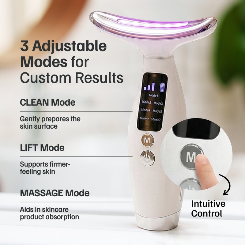 Facial & Neck Massager – 7-Color LED Heated Vibration Face
