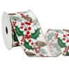 JarThenaAMCS Christmas Glitter Wired Edge Ribbon Roll Watercolor Holly Berry