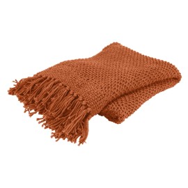 HomeRoots Orange Woven 100% Cotton Throw Blanket