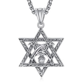 HXWZB Davidstern Rabe Halskette für Männer Sterling Silber Rabe Davidstern Rabe Jüdischer Davidstern Schmuck für Männer Frauen