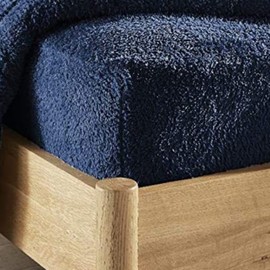 Olivia Rocco Teddy Fleece Extra Deep Fitted Sheet Cosy Warm Fluffy Fitted Bed Sheets, Navy Single