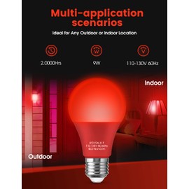 Red Light Bulbs [ 4 Pack] Christmas Light Bulbs 9W (60W Equivalent) A19 LED Red Light Bulbs Indoor/Outdoor, E26 Base Non-Dimmable,720LM Porch Light, LED Light Bulb for Christmas Day Decorations