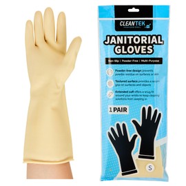 Restaurantware-Clean Tek Professional 22 Mil Small Cleaning Gloves, 10 Pairs Of Long Cuff Gloves - No-Slip Grip, No-Powder, Yellow Latex Gloves For Kitchen Cleaning, Ideal For Washing Dishes