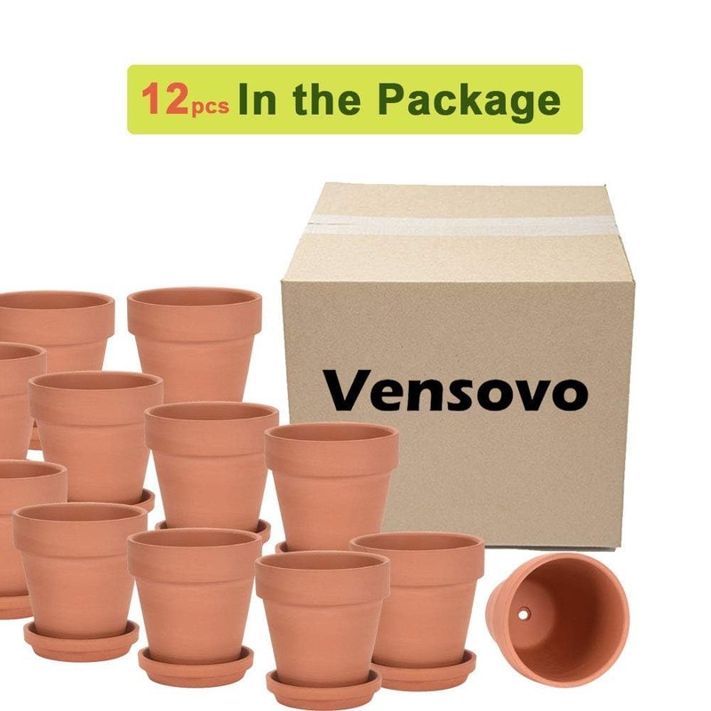 vensovo 3 inch Terracotta Clay Pots for Plants with Saucer