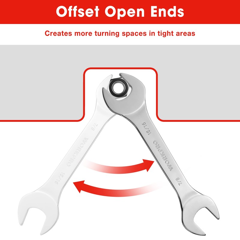 WORKPRO SAE Super-Thin Open End Wrench Roll-up Set, 7PCS, 1/4"