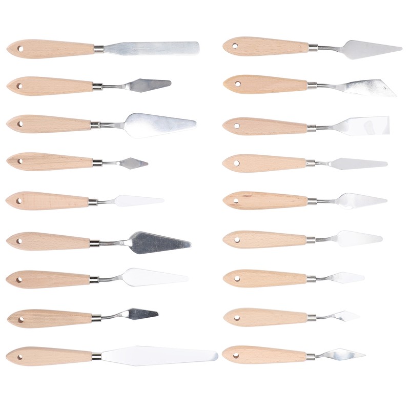18Pcs Artist Palette Knife Oil Painting Gouache Scraper Wooden Handle
