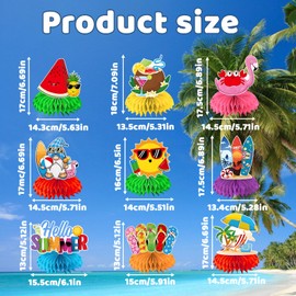 9-Piece Summer Honeycomb Set, Hawaii Table Decoration, Aloha Hawaii Decoration, Hawaii Party Decoration for Pool Party, Birthday & Luau with Tiki Flamingo Decoration, 3D Table Toppers & Tropical