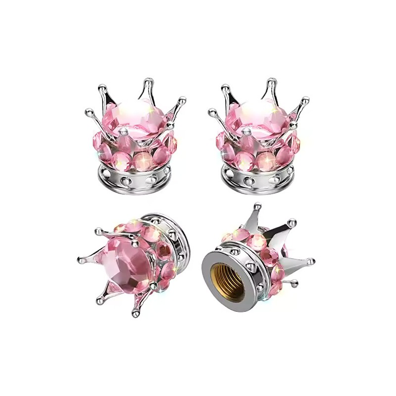 4-Piece Crown Rhinestone Tire Valve Stem Caps
