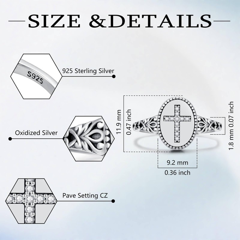 sagrence 925 Sterling Silver Cross Cremation Ring for Ashes Memorial