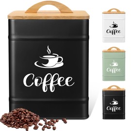 Maxdot 40 oz Black Airtight Coffee Canister Large Iron Farmhouse Container with Wooden Bamboo Lid Tea Storage Kitchen Countertop Container for Coffee Grounds Beans Pods