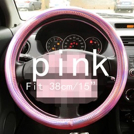 Funda universal de piel brillante para volante de verano, accesorios para interiores de automóviles (rosa)