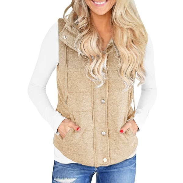 Valphsio Womens Casual Quilted Puffer Vest Lightweight Zip Up Drawstring