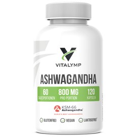 Ashwagandha KSM-66® Capsules, 800 mg Premium Root Extract, 120 Vegan Capsules for 60 Days