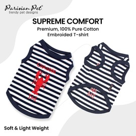 Parisian Pet Unisex Dog Tshirt - Embroidered “ Chasing Lobster Tail “ Dog Shirt - Breathable and Lightweight Dog Tank Top- Sleeveless Dog Tee Shirts - Machine Washable Dog Shirt for Large Dogs - XL