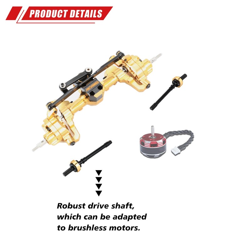 RCAWD Fourth Version Brass SCX24 Front Portal Axles, Wide Axle,