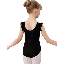 AOQUNFS Gymnastics Leotard for Girls Dance Leotard for Toddlers and Kids Ballet Sleeveless Leotard with Lace, R01-Black, 8-9Years