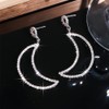 Long Large Silver Rhinestone Moon Dangle Earrings Bling Crystal Cubic