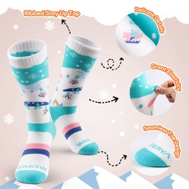 WEIERYA Kids Ski Socks Merino Wool, Kids Wool Socks, Knee-high Snow Socks for Boys Girls, Winter Socks, 3 Pairs Purple Pink Turquoise Blue M
