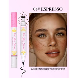 Erinde Waterproof Freckle Stamp Pen, Dual Ended Fake Freckle & Black Liquid Eyeliner, Long Lasting Quick Dry Faux Freckles Stamp Freck Pen for Natural Sunkissed Makeup, 04 Espresso